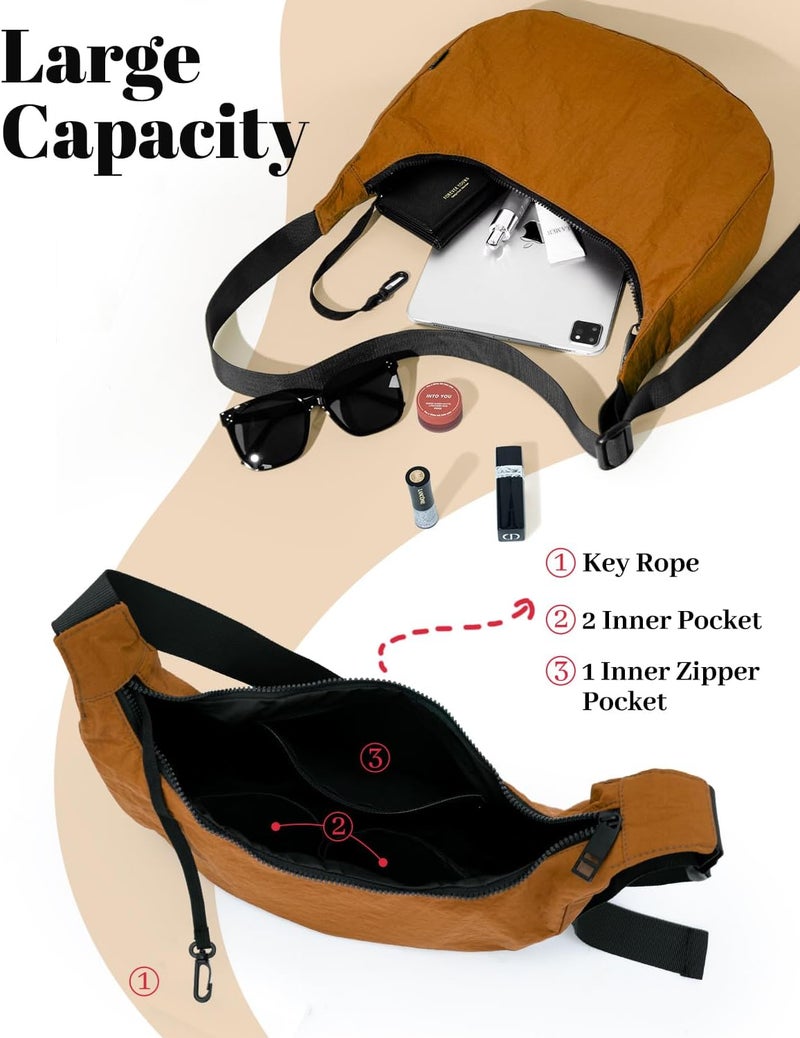 Iioscre Medium Crossbody Crescent Bag for Women Men Trendy, Nylon Crossbody Hobo Bag with Adjustable Strap and Inner Pockets. - Image 4